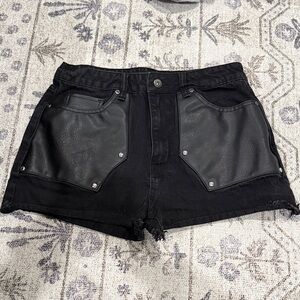 Social Collision Black Leather-Accented Women Shorts